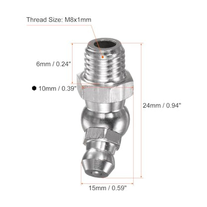 HARFINGTON 8pcs 304 Stainless Steel 45 Degree Grease Fitting M8x1mm Metric Thread Hydraulic Grease Nipple Accessories for Car - size: M8x1