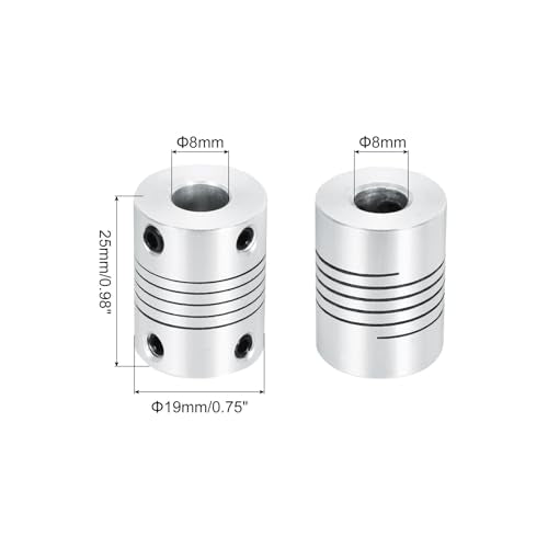 uxcell 2Pcs 8mm to 8mm Aluminum Alloy Shaft Coupling L25xD19 Flexible Coupler Beam for 3D Printer CNC Machine DIY Encoders and Motors Shaft,Silver - size: 8mm to 8mm