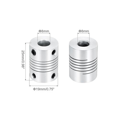 uxcell 2Pcs 8mm to 8mm Aluminum Alloy Shaft Coupling L25xD19 Flexible Coupler Beam for 3D Printer CNC Machine DIY Encoders and Motors Shaft,Silver - size: 8mm to 8mm