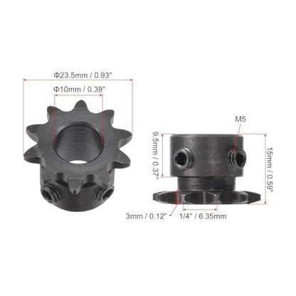 C45 Carbon Steel 15 Tooth Roller Sprocket Type B with Fixing Screw Number 25 Chain Single Strand 1/4 Inch Pitch Black Oxide Coating Suitable for Milling/Drilling Machines