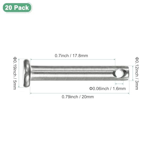 M METERXITY 20-Pack Single Hole Clevis Pins, M3 x 20mm 304 Stainless Steel Flat Head Clevis Pins for Mechanical Linkage/Fixed Parts/Ship Rigging, Link Hinge Pin Reusable - size: M3x20mm