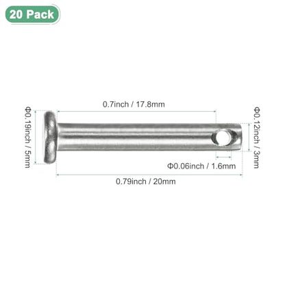 M METERXITY 20-Pack Single Hole Clevis Pins, M3 x 20mm 304 Stainless Steel Flat Head Clevis Pins for Mechanical Linkage/Fixed Parts/Ship Rigging, Link Hinge Pin Reusable - size: M3x20mm