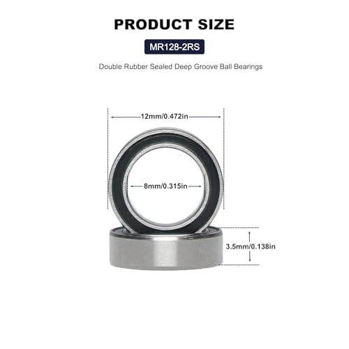 20 PCS MR128-2RS Deep Groove Ball Bearings 8mm Inner Dia 12mm OD 3.5mm Bore Double Rubber Sealed Chrome Steel for RC Cars/Planes/Drone/Robotics and Small Electric Motors(MR128 RS) - size: MR128-2RS