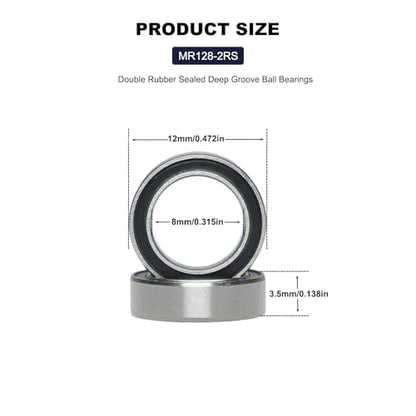 20 PCS MR128-2RS Deep Groove Ball Bearings 8mm Inner Dia 12mm OD 3.5mm Bore Double Rubber Sealed Chrome Steel for RC Cars/Planes/Drone/Robotics and Small Electric Motors(MR128 RS) - size: MR128-2RS