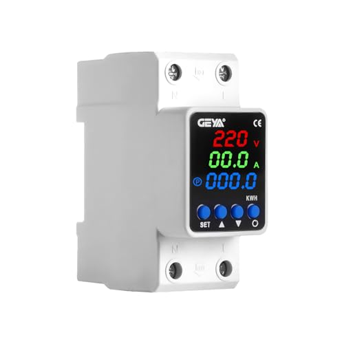 GEYA Adjustable Over & Under Voltage Protection Device Digital Display Voltage Current Protector 220V Din Rail(GPS6-VAK,80A) - color: Gps6-VAK-Voltage Current KWH, size: 2p-80a-220v