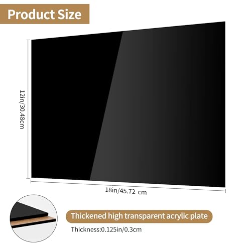 Lesnlok 2 Pieces 12 x 18 Black Acrylic Sheet 1/8 inch Thick 3mm Black Plexiglass Sheet, DIY Materials for Home Decor, Handcraft, Painting, Photography,Switch Panel, Display Stand - size: 12 x 18 x 1/8