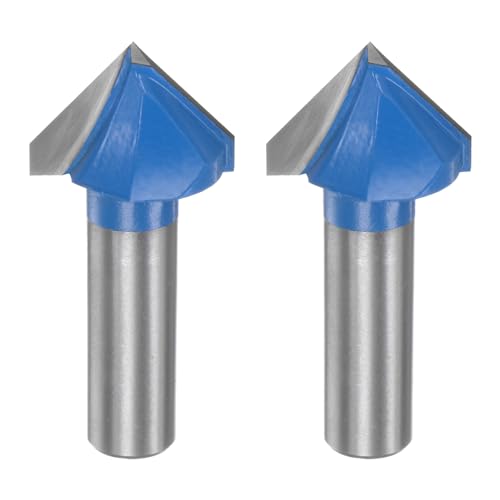 HARFINGTON 2pcs Router Bits 1-1/8" Dia 1/2" Shank 90 Degree V Type End Mill Carbide for Woodworking Carpentry Engraving Edge Trimmer Cutter Tools - size: 1-1/8"
