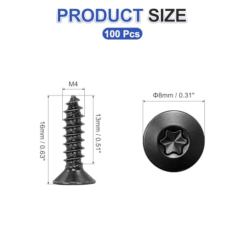 M METERXITY 100 Pack Torx Screws, M4 x 16mm Flat Head Wood Screw 304 Stainless Steel Full Threaded Countersunk Self Tapping Star Sheet Metal Bolts for Wood/Furniture [Black] - color: Black, size: M4 x 16 mm