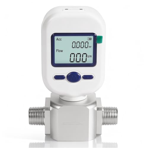 1/2" NPT Portable Digital Thermal Mass Flow Meter for Compressed Air, Nitrogen, Oxygen - 0-250L/min (15m³/h) High Capacity Flow Meter with LCD & RS485 Modbus (MF5712) - size: 1/2" NPT (MF5712)