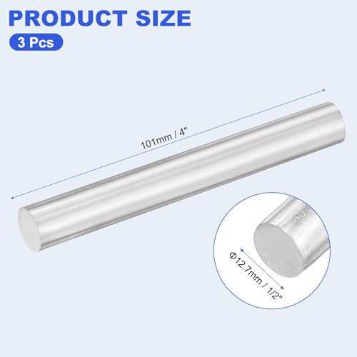 uxcell 3pcs 304 Stainless Steel Round Rods, 1/2" Dia x 4" Length Stainless Steel Metal Solid Shaft Rod Bar for Industry Use Metal Working Hobbies DIY Craft, Silver - size: 1/2" Dia x 4" Length