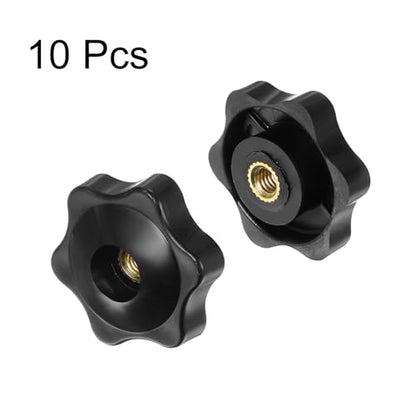 HARFINGTON 10pcs Star Knobs M5 Female Thread 32mm Head Plastic Through Hole Brass Screw-in Clamping Handles Threaded Hand Knobs, Black - color: Black, size: M5 x 32mm