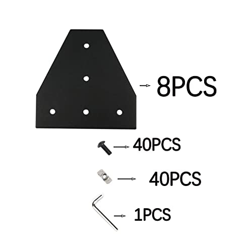 4040 Corner Bracket Plate T Shape 5 Hole 90 Degree Outside Joining Plate with M6x16mm Screws and T-Nuts for 40 x 40mm Series Aluminum Extrusion Profile, 8pcs/Pack (Black-4040 T Shape) - style: Black-4040 T Shape