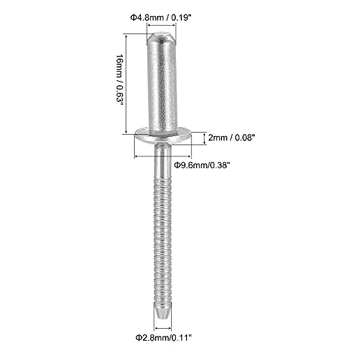 uxcell Blind Rivets, 304 Stainless Steel Pull Rivets Core Decoration Rivets 4.8mm Diameter 16mm Grip Length Close End Silver Tone, 50pcs - size: 4.8mm x 16mm