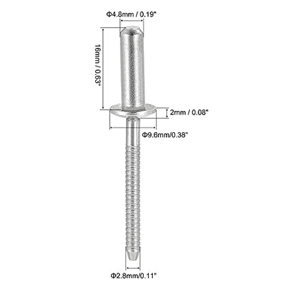 uxcell Blind Rivets, 304 Stainless Steel Pull Rivets Core Decoration Rivets 4.8mm Diameter 16mm Grip Length Close End Silver Tone, 50pcs - size: 4.8mm x 16mm