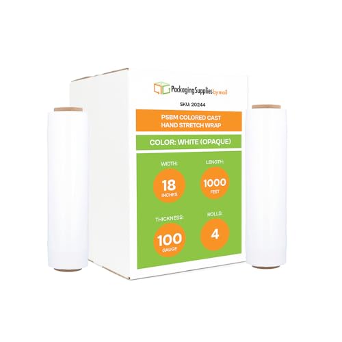 PSBM Dark White Stretch Wrap, 4 Rolls 18 Inch x 1000 Feet 100 Gauge, Heavy Duty Plastic Wrap Industrial Strength Shrink Film for Moving, Packing & Shipping - color: White, size: 18 Inch (XD)