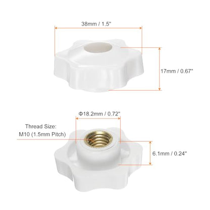 HARFINGTON 10pcs Star Knobs M10 Female Thread 38mm Head Plastic Through Hole Brass Screw-in Clamping Handles Threaded Hand Knobs, White - color: White, size: M10 x 38mm