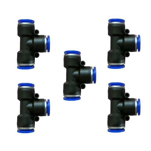 5 Pcs 1/2" x 1/2" x 1/2" Pneumatic T Shaped 3 Way Tube Reducer Connector, Quick Push to Connect Tee Fitting - size: 0.5 Inch, style: Tee Union