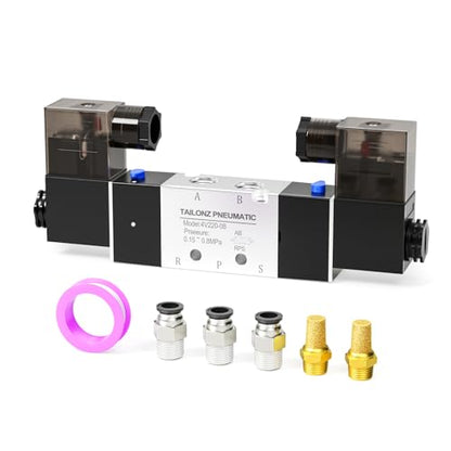 TAILONZ 1/4"NPT DC24V 4V220-08 Double Coil 5/2 Solenoid Valve