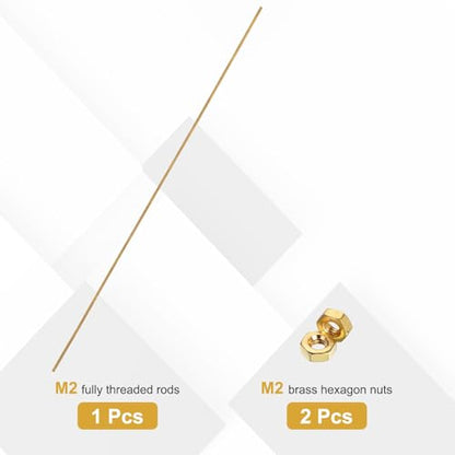 uxcell Brass Fully Threaded Rod, M2x0.4mm Pitch Right Hand Threads Studs with Solid Brass Hex Nuts, 250mm/10 Long Threaded Screw Rods Fasteners for Anchors Bolts Hangers Clamps - size: M2x0.4mmmm250mm