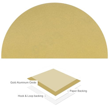 50pcs No Hole Sanding Discs- [ 5 Inch 220 Grit ] Round Hook and Loop Grip Sanding Pads Sheet Sandpaper for Woodworking Metal Polishing Use| Gold, Aluminum Oxide - size: 220 grit