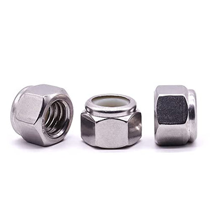 1/4"-28 Nylon Lock Nuts, 304 Stainless Steel (18-8) Hex Insert Locknuts, UNF FIne Thread, Anti-Vibration for Automotive & Home Repair, 50 Pack - size: 1/4"-28