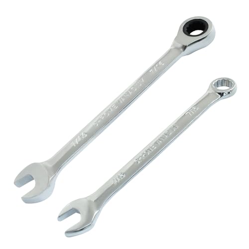 7/16 Inch Ratcheting Wrench 2 Pcs 72-Tooth 12-Point Chrome Plated - size: 0.44 Inch