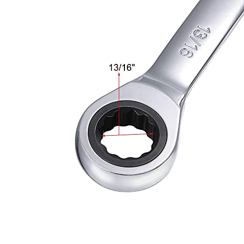 uxcell 13/16 Inch Ratcheting Combination Wrench SAE 72 Teeth 12 Point Ratchet Box Ended Spanner Tools, Cr-V - size: 13/16"