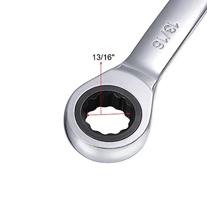 uxcell 13/16 Inch Ratcheting Combination Wrench SAE 72 Teeth 12 Point Ratchet Box Ended Spanner Tools, Cr-V - size: 13/16"