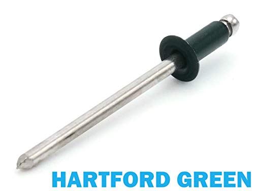 Colored Pop Rivets 1/8 Diameter #4 304 Stainless Steel Painted Blind Rivets 4-3, 1/8" x 3/16" Grip (100, Hartford Green) - color: Hartford Green