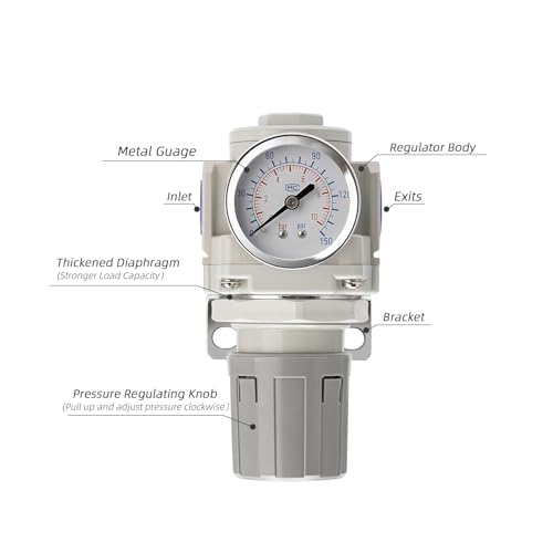 Industrial Air Pressure Regulator 3/8" NPT, 0-150 PSI Adjustable,Construction for Compressed Air Systems, Tools & Pneumatic Applications - size: 3/8"NPT/AR3000-03