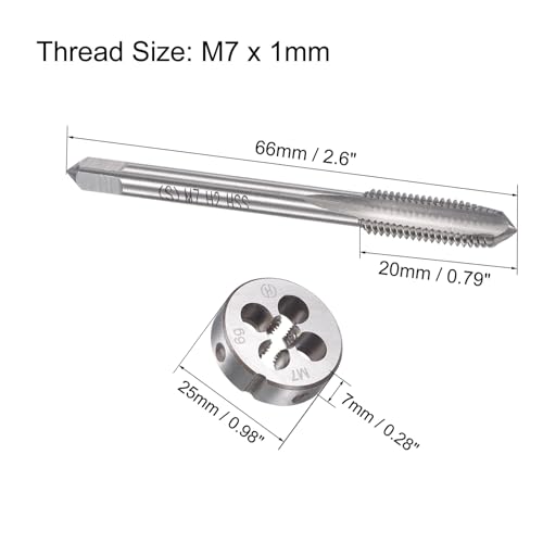 M7x1mm Metric Tap and Die Set,Machine Thread Screw Tap with Round Threading Die,Tap & Die Kit for Nut Screw Bolt Thread Repair - size: M7x1mm