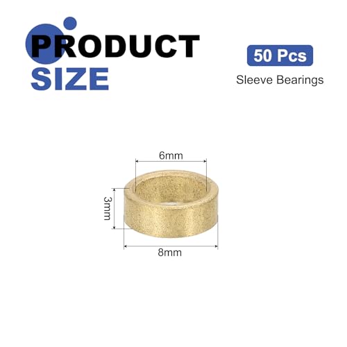 uxcell 50Pcs Sleeve Bearings, 6mm Bore x 8mm OD x 3mm Length, Self-Lubricating Sintered Bronze Bushings - size: 6mm Bore x 8mm OD x 3mm Length