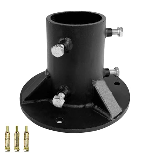 Base Flange,Chain Link Fence Pole Floor Flange,for Fixing Street Light/Flag/Mailbox/Fence Pole etc.,Black Heavy Solid Fence Post Concrete Mount, Including Bolt Side Screws (2.5 Inch) - size: 2.5 Inch