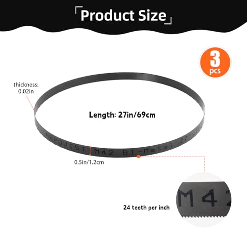27 Inch Bandsaw Blades 24 TPI for DeWalt DCS377 Sub-Compact Portable Band Saw, for Milwaukee Portable Band Saw Blade, 27" x 1/2" x .020" 24 TPI, 3 Pack - size: 27" x 1/2" x .020", 24 TPI, 3 Pack