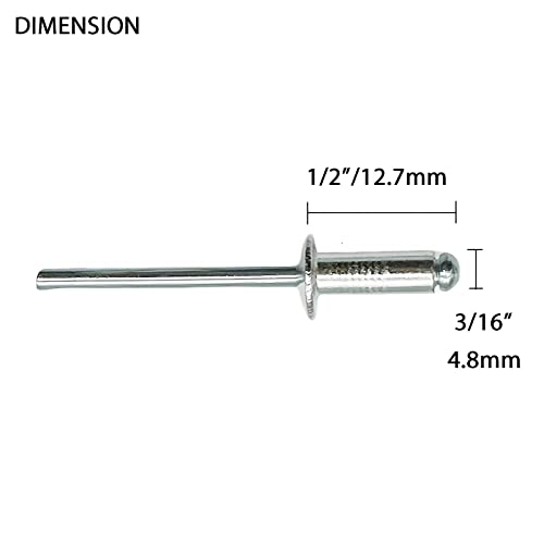 100 Pcs 3/16" x1/2" Aluminum Blind Rivets, 4.8 x 12.7mm Pop Rivets, Aluminum Grip and Steel Mandrel - size: 3/16" x1/2"