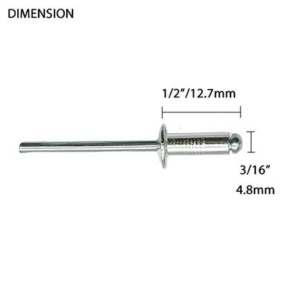 100 Pcs 3/16" x1/2" Aluminum Blind Rivets, 4.8 x 12.7mm Pop Rivets, Aluminum Grip and Steel Mandrel - size: 3/16" x1/2"