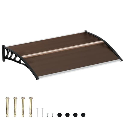 58.5x35 Inch Patio Window Awning Shade, Polycarbonate Door Entrance Canopy Cover Protection for Sunshine & Rain, Tea with Black Edge - color: Black + Tea
