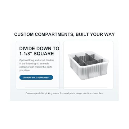 Quantum Storage DG92035 Dividable Grid Heavy Duty Part Organizer Bins - 16-1/2" x 10-7/8" x 3-1/2" - 12 Pack - color: Gray