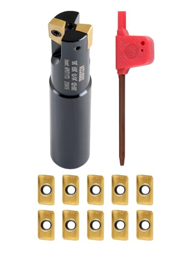 Accusize Industrial Tools 5/8" 90° Square Shoulder Indexable End Mill w/ 10 add'l APKT11T308 Inserts, 5/8" Shank, 3-1/4" OAL, 0.433" ap, 2 Flutes, APKT11T308, Carbide Inserts, 0056-0916+0056-1130 - size: 5/8" Cut, 5/8" Shk, 2 Fl, w/ 10 add'l inserts