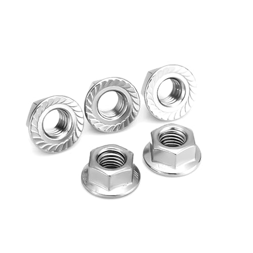M5x0.8mm Serrated Flange Nuts 100Pcs,Stainless Steel Hexagon Flange Hex Lock Nuts - size: M5 100pcs