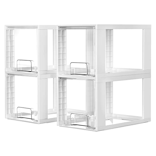Vtopmart 4 Pack Large Stackable Storage Drawers, White - color: White( 4 Pack), size: Large