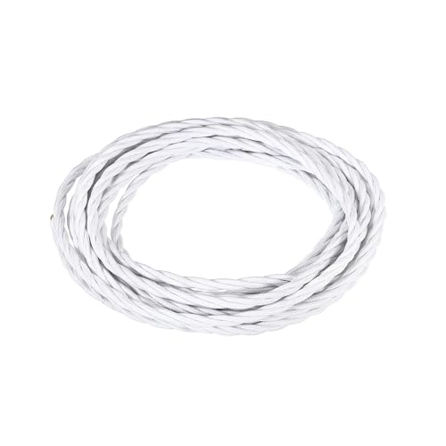 MECCANIXITY 16.4Ft Twisted Cloth Covered Wire, 18/3 Cloth Covered Electrical Wire Vintage Industrial Electronic Wire Cloth Cord Cable for Pendant Light DIY Project, White - color: White, size: 16.4Ft