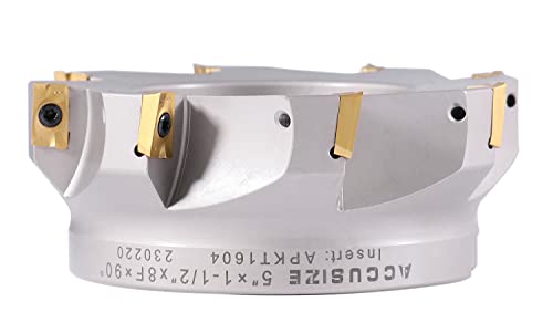 Accusize Industrial Tools 5'' by 1-1/2'' 90 Deg Square Shoulder Indexable Face Mill with 8 Pcs Apkt1604 Inserts Installed, 4508-0022b - size: 5 in, style: no holder