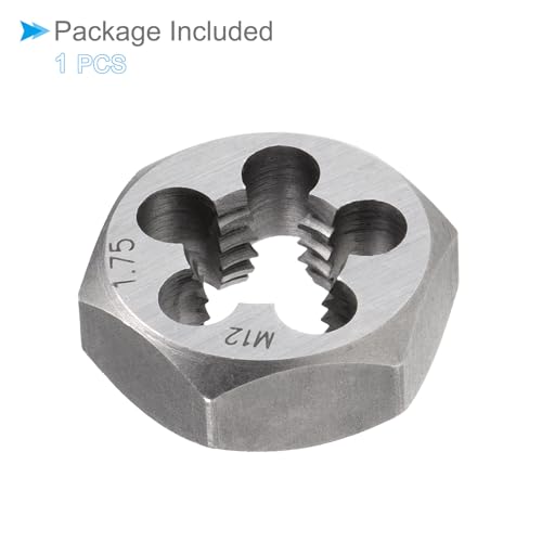 Hex Rethreading Die, M12 x 1.75 Pitch, Carbon Steel Cylindrical Pipe Threading Tool with 5 Chip Holes - (Applications: for Threading Repairing) - size: M12x1.75
