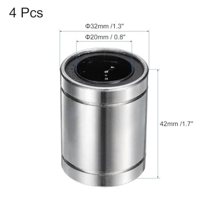 uxcell 4Pcs LM20UU Linear Bearing 20mm Bore 32mm OD 42mm Length Linear Ball Bearings Nickel Plated Surface Double Side Rubber Sealed Bearing Steel for CNC Machine 3D Printer - size: LM20UU
