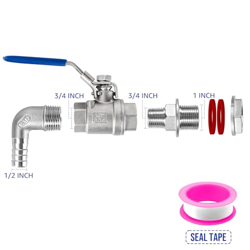 Full Port Ball Valve Kit, Stainless Steel Spigot Weldlss Bulkhead Fitting
