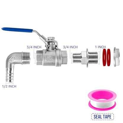 Full Port Ball Valve Kit, Stainless Steel Spigot Weldlss Bulkhead Fitting