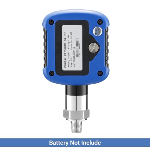 MEASUREMAN Digital Industrial Pressure Gauge 0-100psi, 0.2% FS, 1/4''NPT Lower, Stainless Steel Connection, Battery Powered, with Bluetooth and LED Light - size: 0-100psi