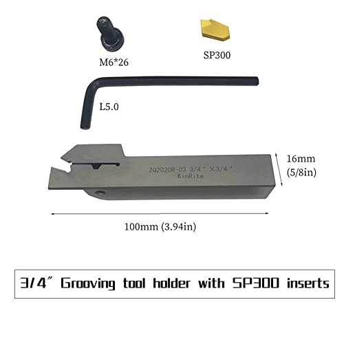 1/2" 3/8" 5/8" 3/4" Indexable Lathe Grooving Parting Holder with 10 Pieces GTN- SP200 SP300 Heavy Duty Nickel Plated ZQ Right -Hand Cut Off Tool Carbide Inserts… (3/4" ZQ2020R03 Holder + SP300) - color: 3/4" ZQ2020R03 Holder + SP300