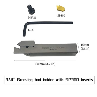 1/2" 3/8" 5/8" 3/4" Indexable Lathe Grooving Parting Holder with 10 Pieces GTN- SP200 SP300 Heavy Duty Nickel Plated ZQ Right -Hand Cut Off Tool Carbide Inserts… (3/4" ZQ2020R03 Holder + SP300) - color: 3/4" ZQ2020R03 Holder + SP300